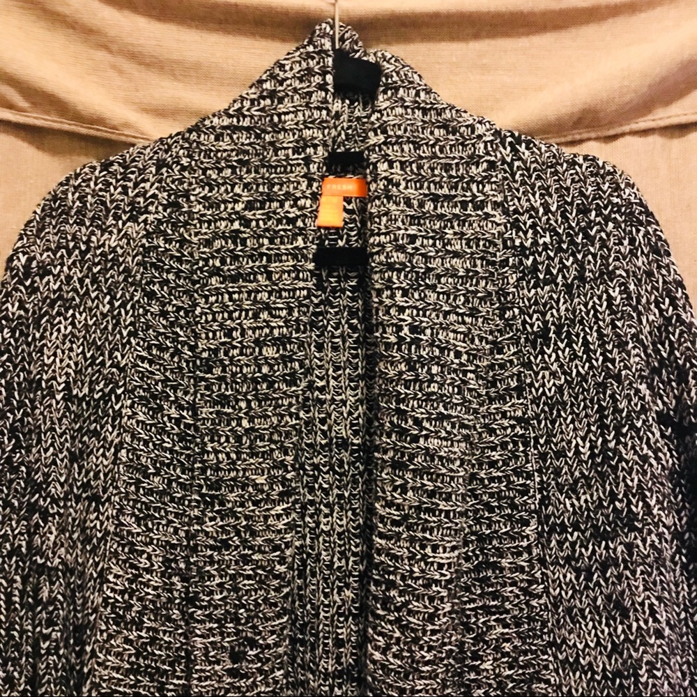 Marled Black & White Athleisure Cardigan Sweater - Picture 3 of 5